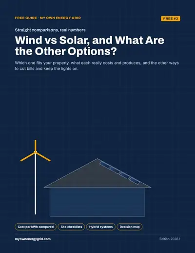 Cover of the free guide: Wind vs. solar, and the other options